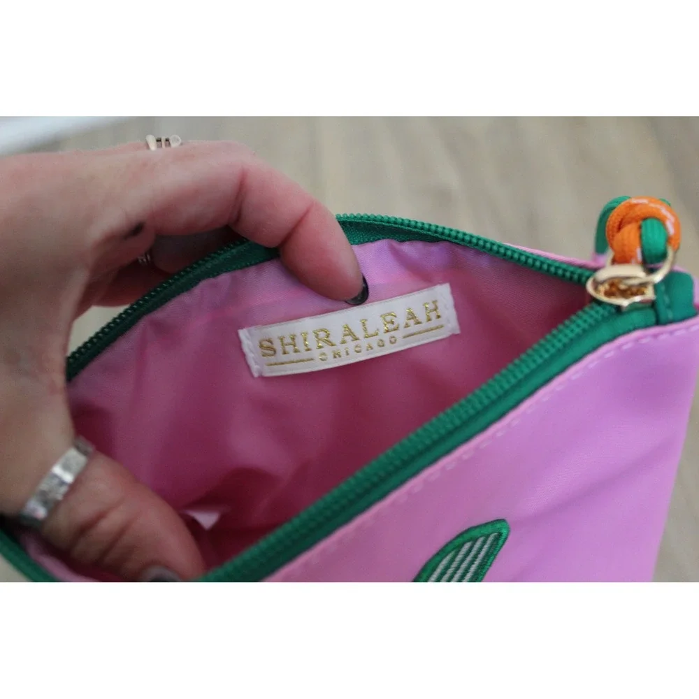 Shiraleah Chicago Pink Nylon Pickleball Embroidered Cosmetic‎ Pouch Small Bag